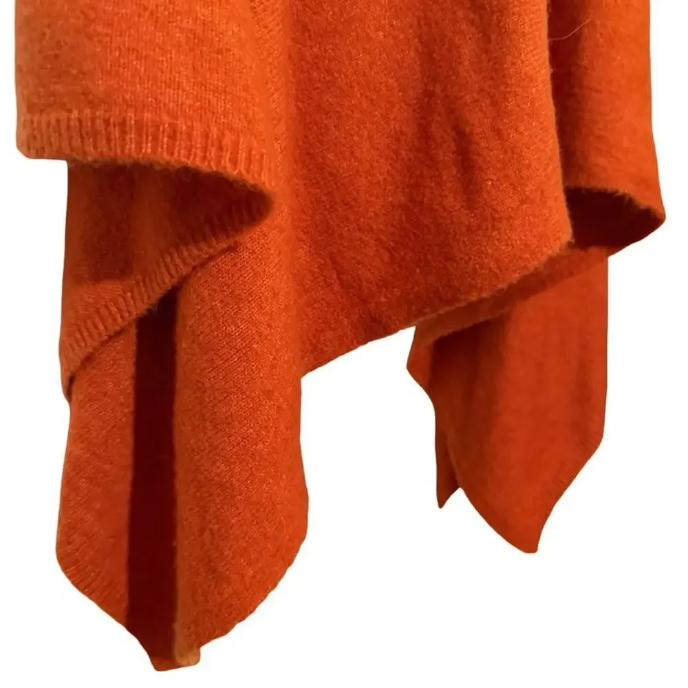 Lou & Grey Orange Turtleneck Asymmetrical Poncho Wool Blend Sweater sz One Size